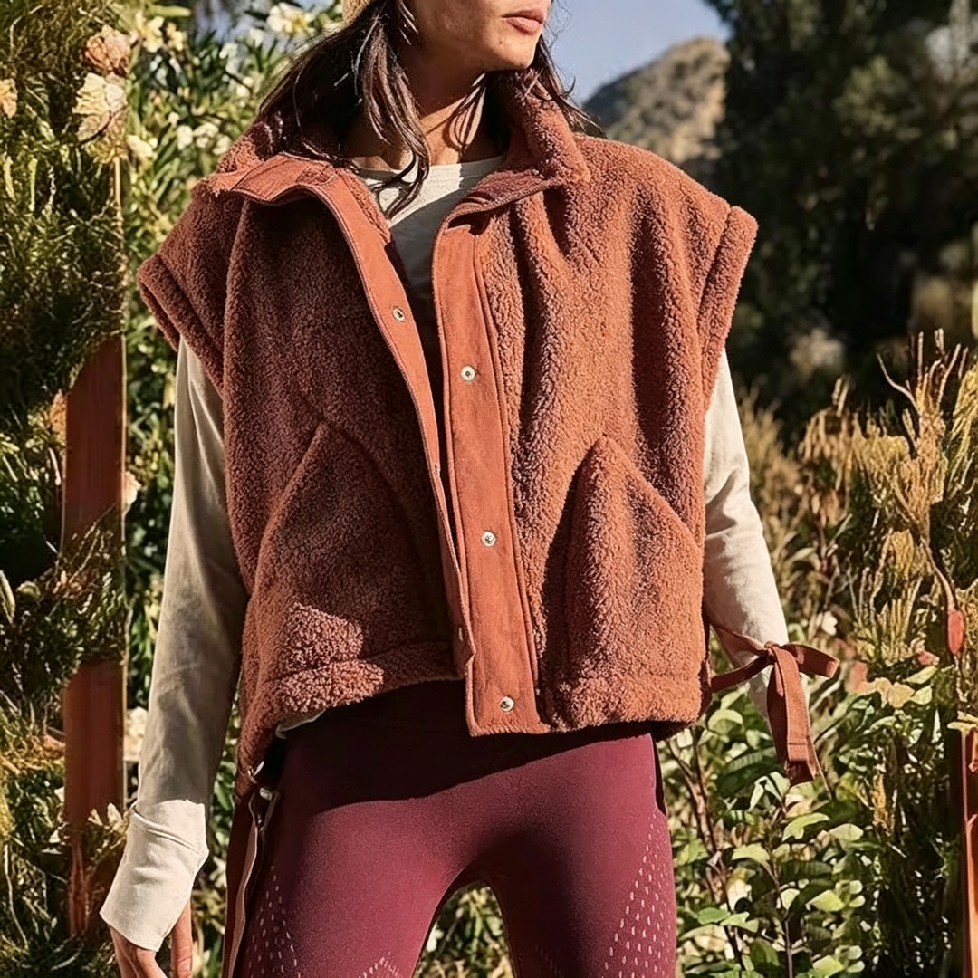 Fuzzy Fleece Button Front Casual Vest
