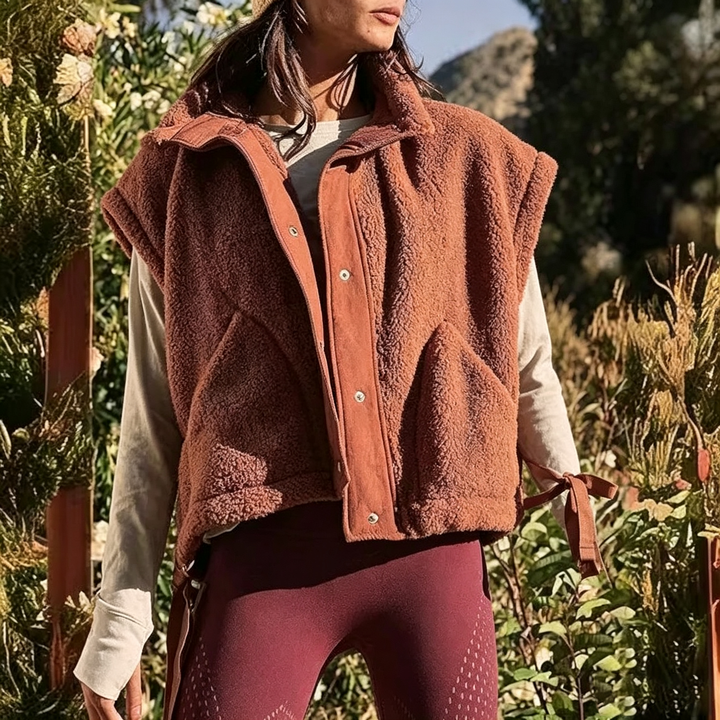 Fuzzy Fleece Button Front Casual Vest