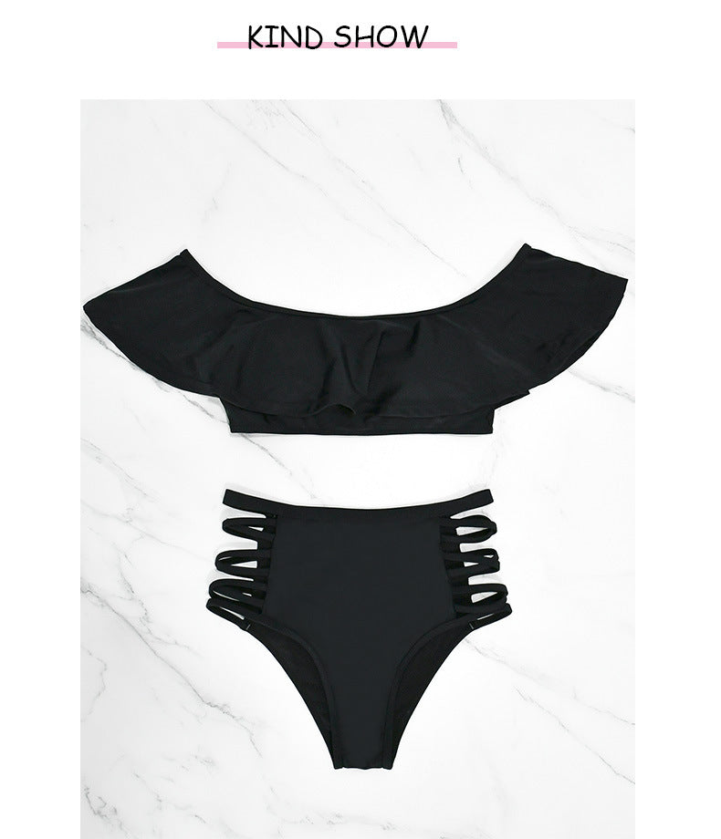 Off-Shoulder Ruffle Top &amp;amp; Strappy High-Waisted Bikini Set
