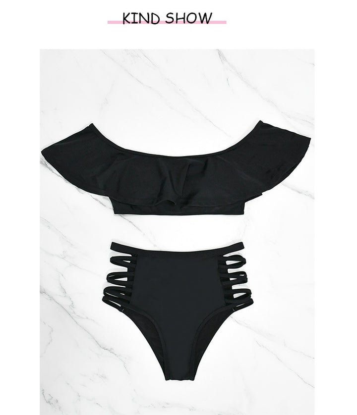 Off-Shoulder Ruffle Top &amp;amp; Strappy High-Waisted Bikini Set