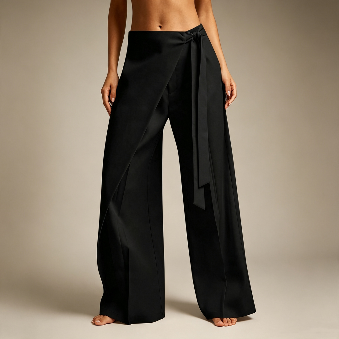 Criss-Cross Wrap Waist Wide Leg Pants