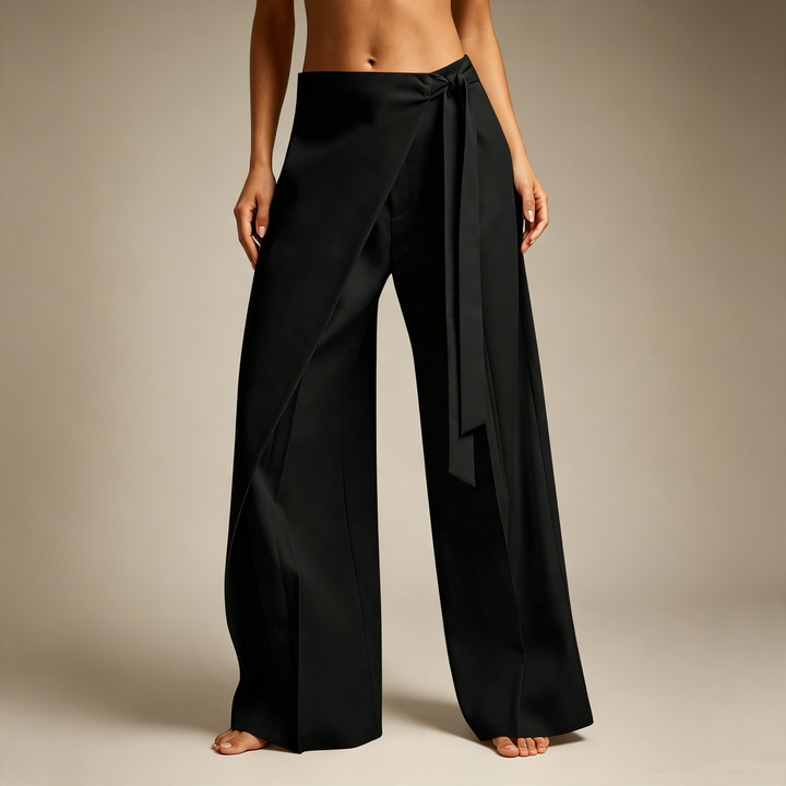 Criss-Cross Wrap Waist Wide Leg Pants