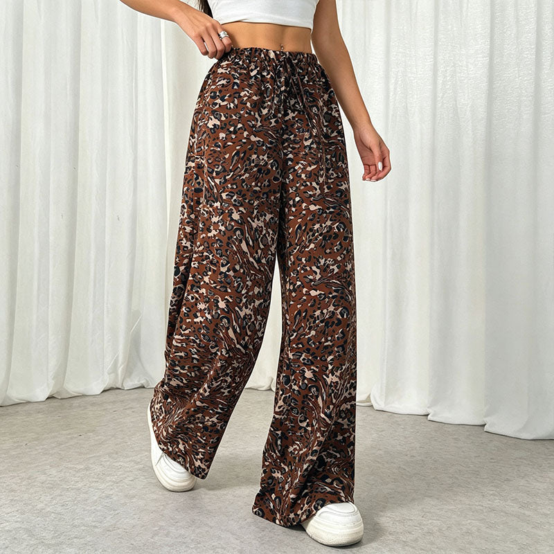 Leopard print wide-leg pants