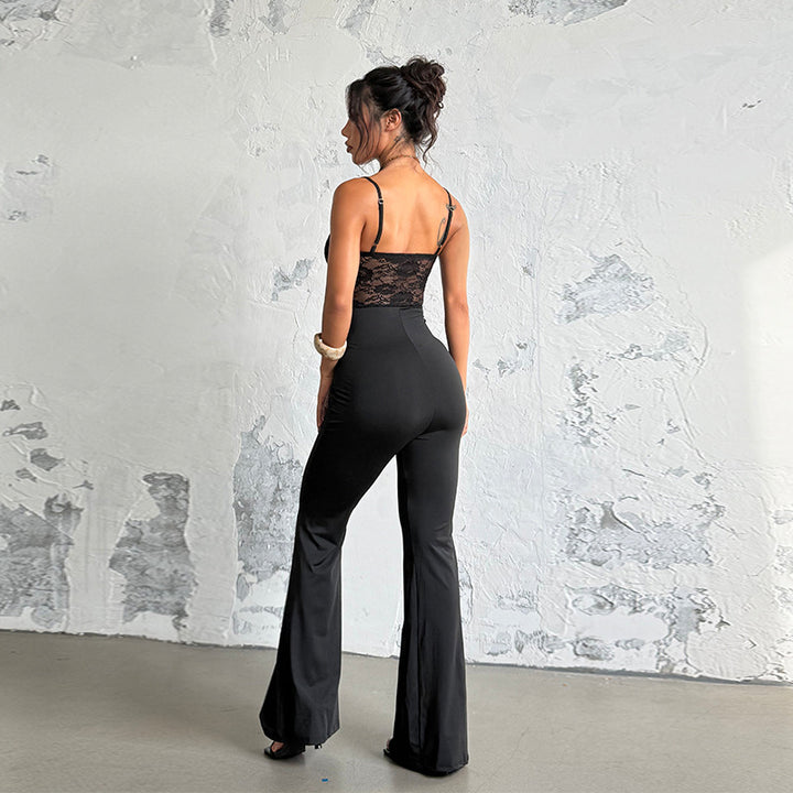 Black Lace Corset Flare Jumpsuit