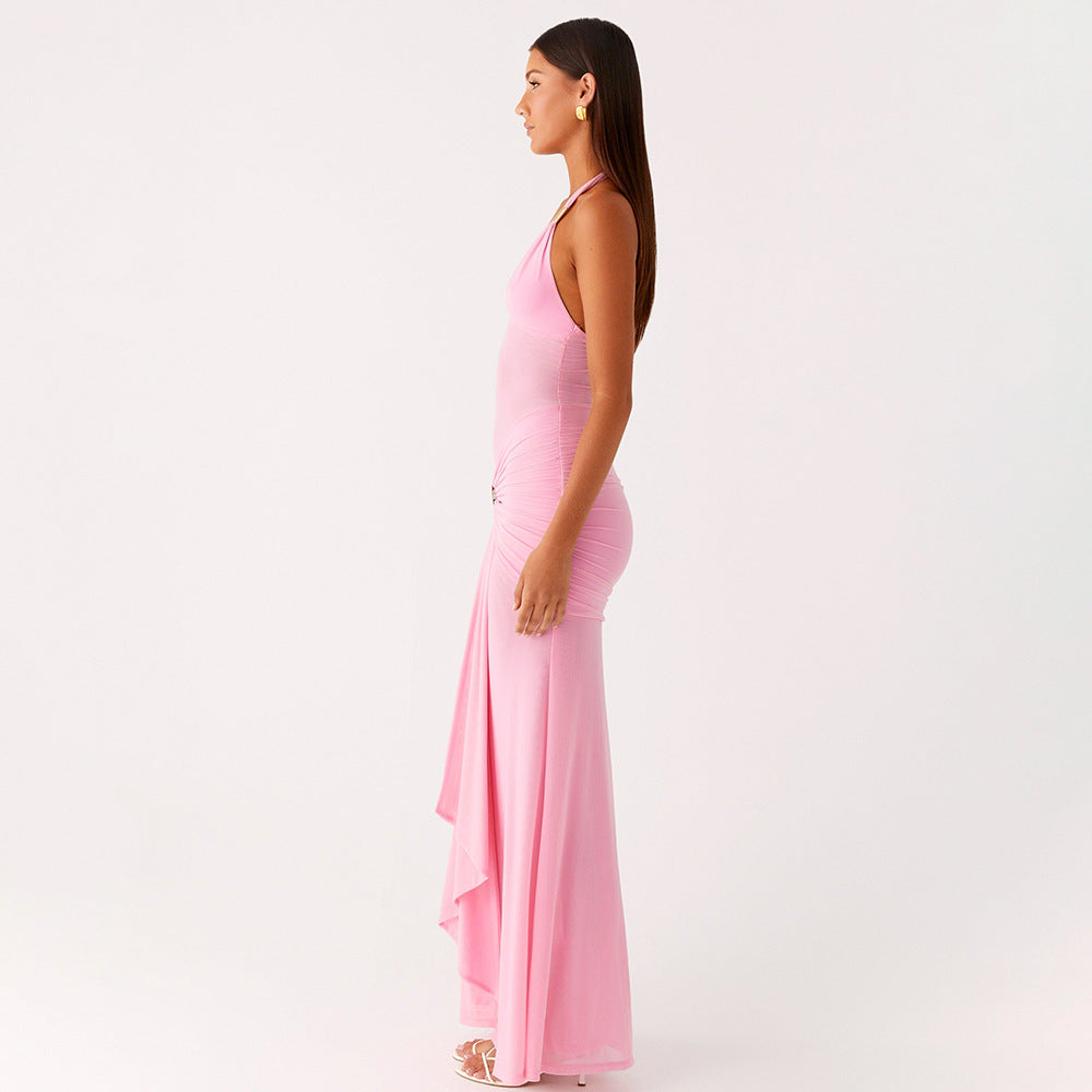 Mint Green Halter Neck Mesh Maxi Dress