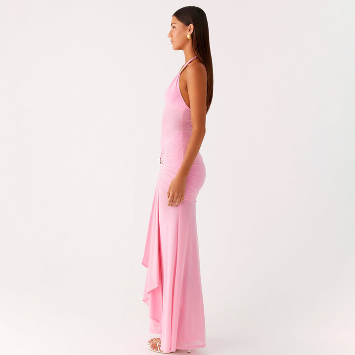 Mint Green Halter Neck Mesh Maxi Dress