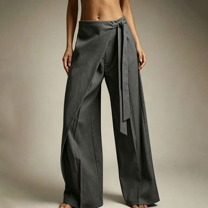 Criss-Cross Wrap Waist Wide Leg Pants