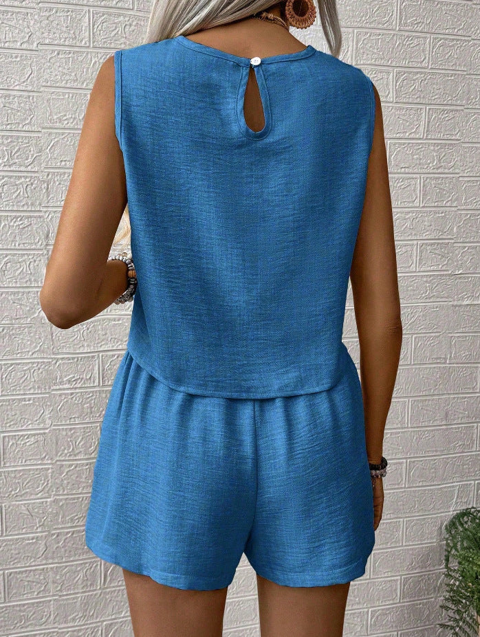 Sleeveless V-Neck Two-Piece Short Set