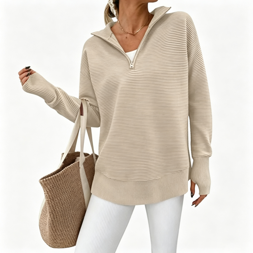Quarter Zip Collar Knit Sweatshirt