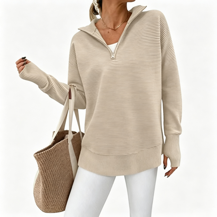 Quarter Zip Collar Knit Sweatshirt