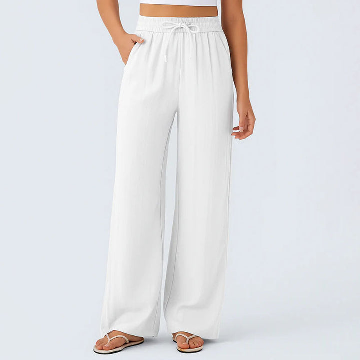 High-waisted  wide-leg pants with drawstring