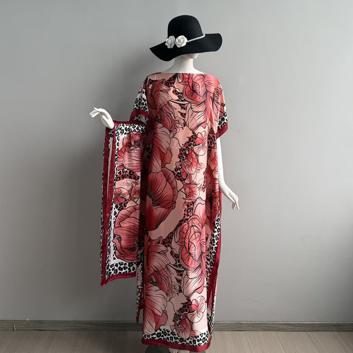 Elegant Casual Loose Fit Maxi Dress with Headscarf Two Piece Fashion Set