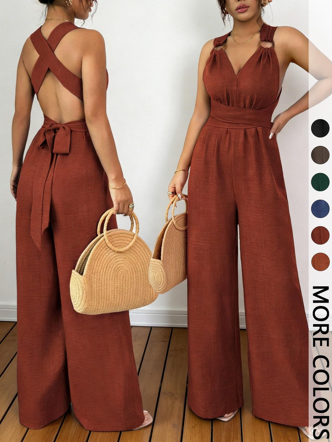 Rust Crisscross Back Wide-Leg Jumpsuit