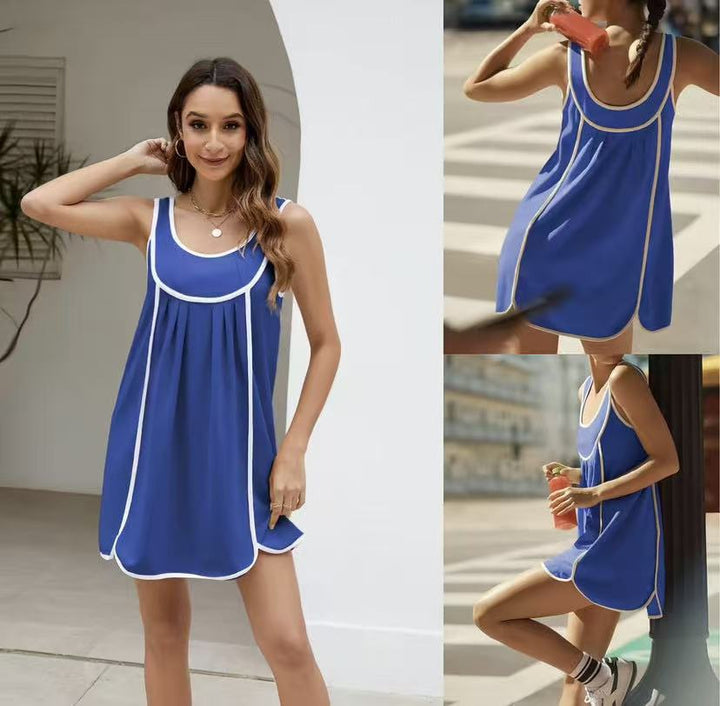 Black Contrast Trim Sleeveless Swing Mini Dress