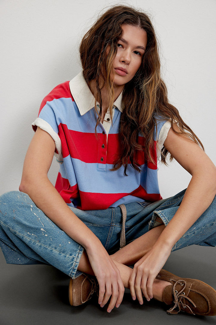 Stripe Cropped Rugby Polo Shirt