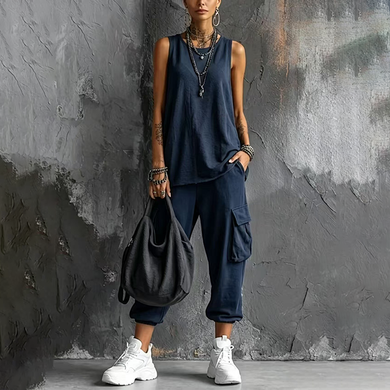 Sleeveless top and harem pants set