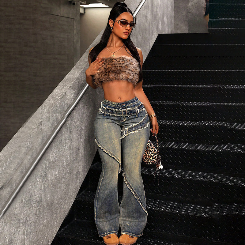Retro frayed flared jeans