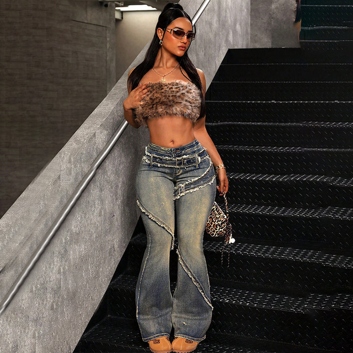 Retro frayed flared jeans