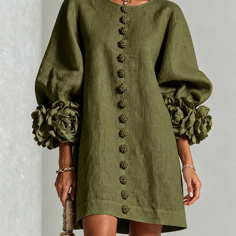 Floral-cuff puff-sleeve mini dress