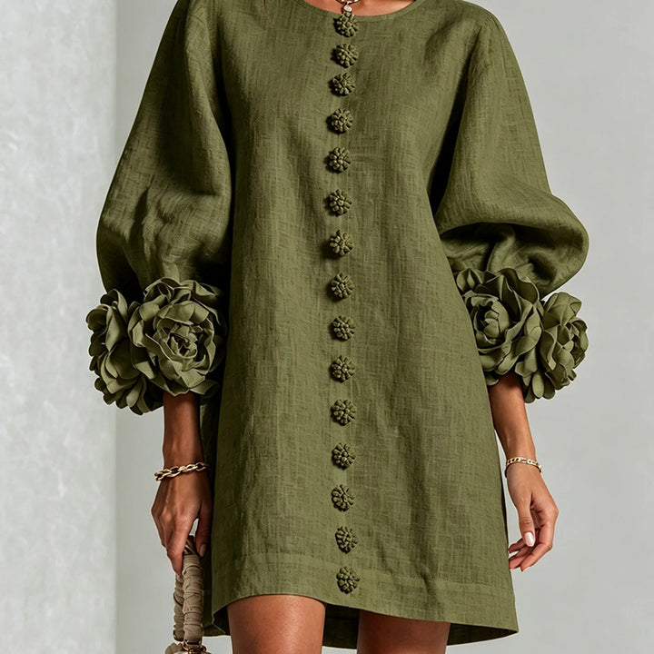 Floral-cuff puff-sleeve mini dress