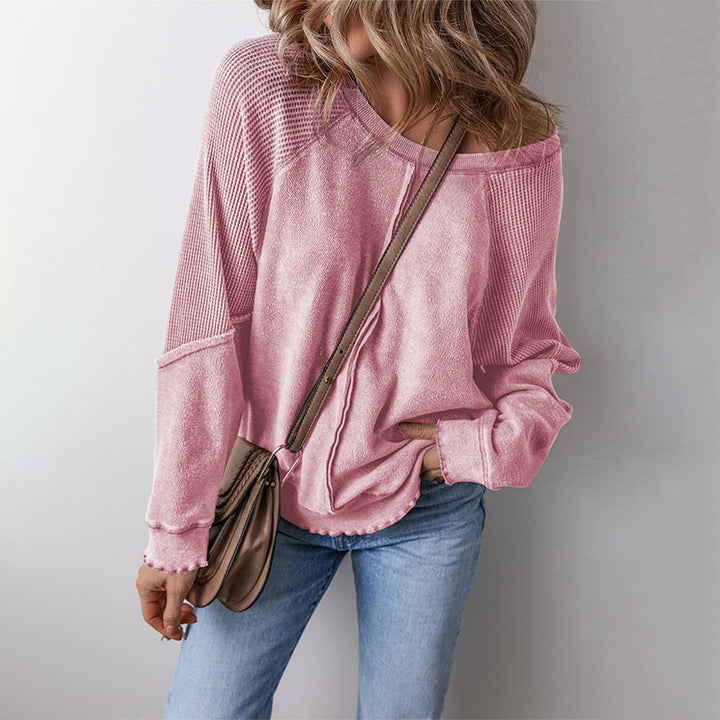 Casual Crew Neck Long Sleeve Reversed Seam Patchwork Loose Pullover Sweatshirt