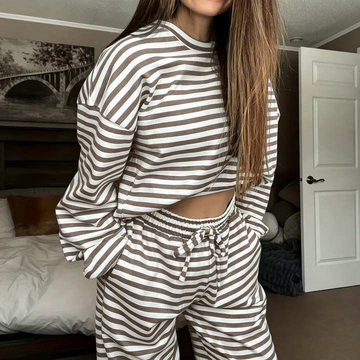 Cozy Striped Long‑Sleeve Casual Loungewear Set