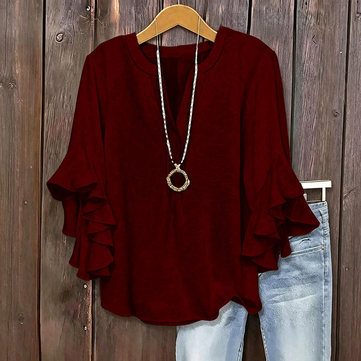 Ruffle-Sleeve V-Neck Blouse