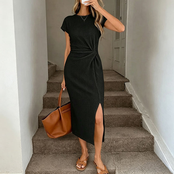 Twist-waist dress with side slit