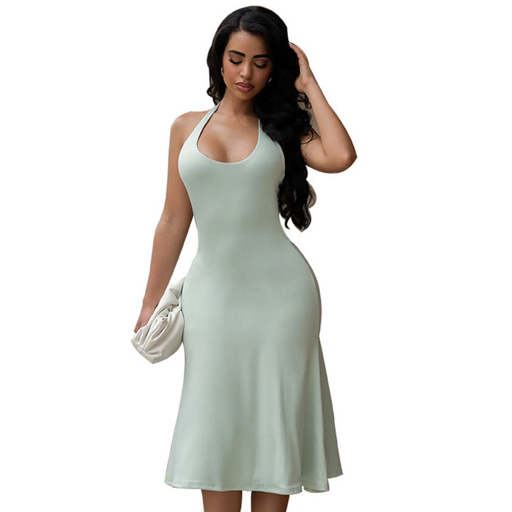 Sleeveless U-neck backless halter dress
