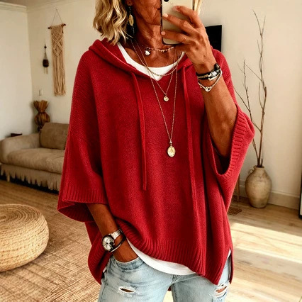 Drop Shoulder Hooded Knit Pullover