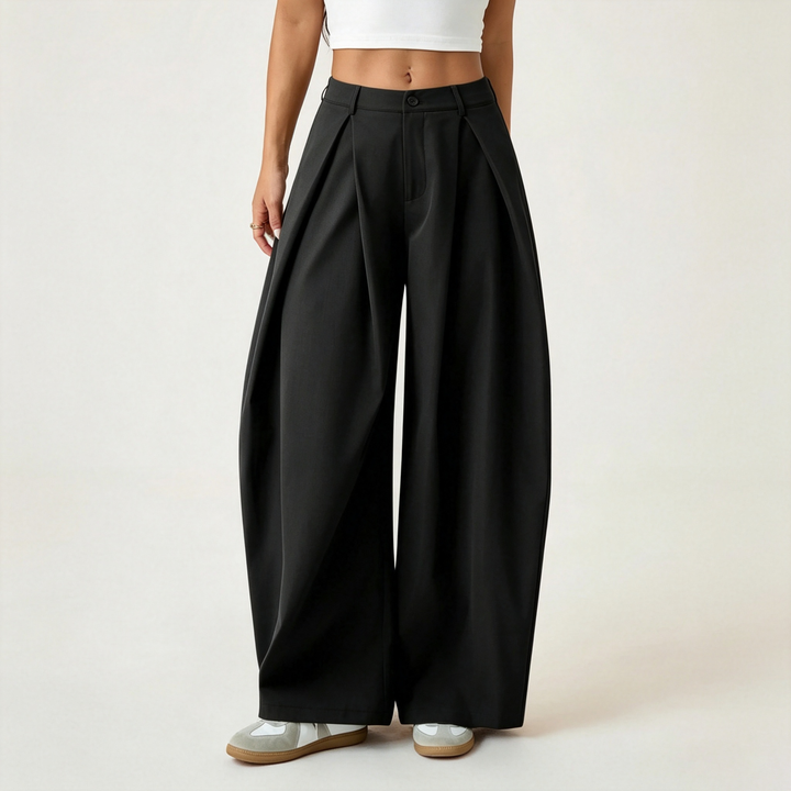 Solid color loose low-waisted wide-leg pants