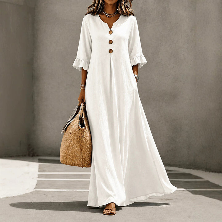 Solid color V-neck loose-fitting maxi dress