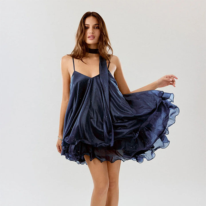 Ruffled camisole layered mesh top