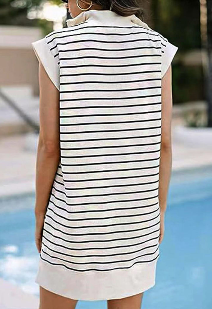 Breton Stripe Half-Zip Cap Sleeve Shift Dress