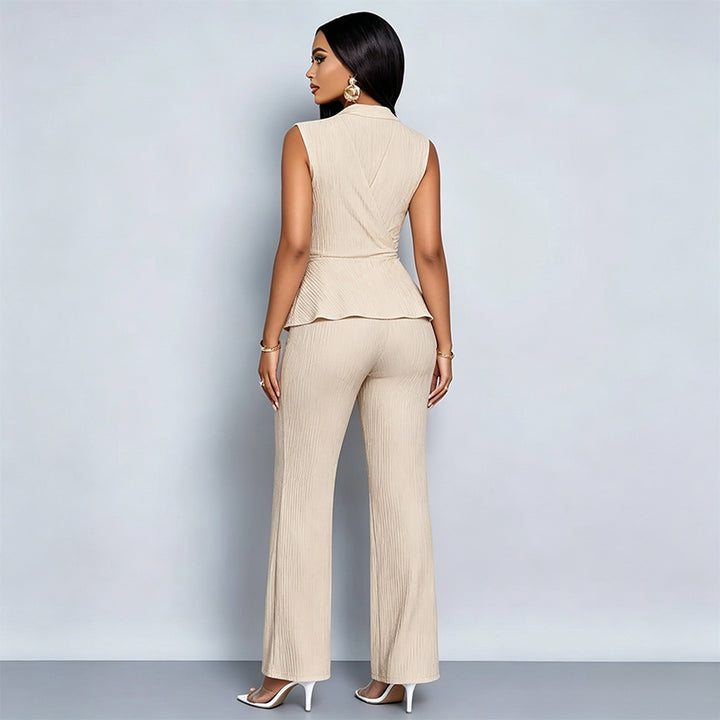 V-neck sleeveless irregular T-shirt and wide-leg pants set