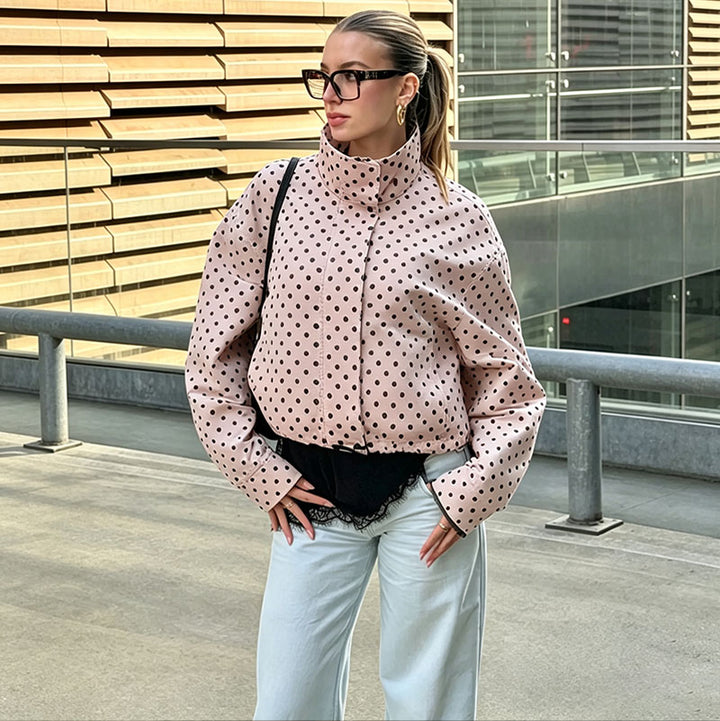 Polka-dot print crew-neck jacket