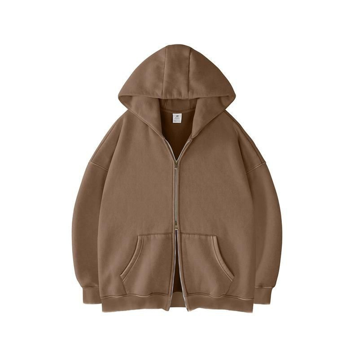 Casual Drop Shoulder Zip Hoodie