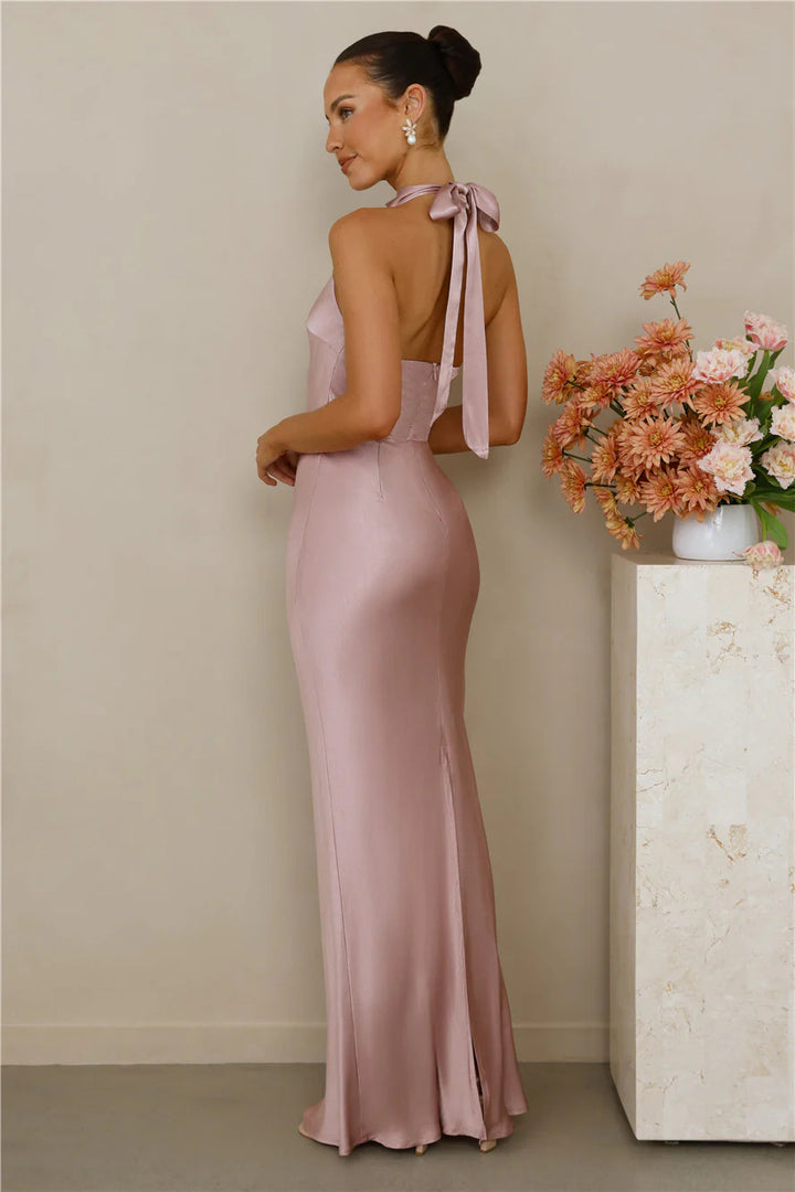 Halter Neck Satin Maxi Dress | Elegant Mermaid Evening Gown