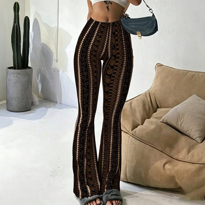 Geometric Print High‑Waist Flare Pants