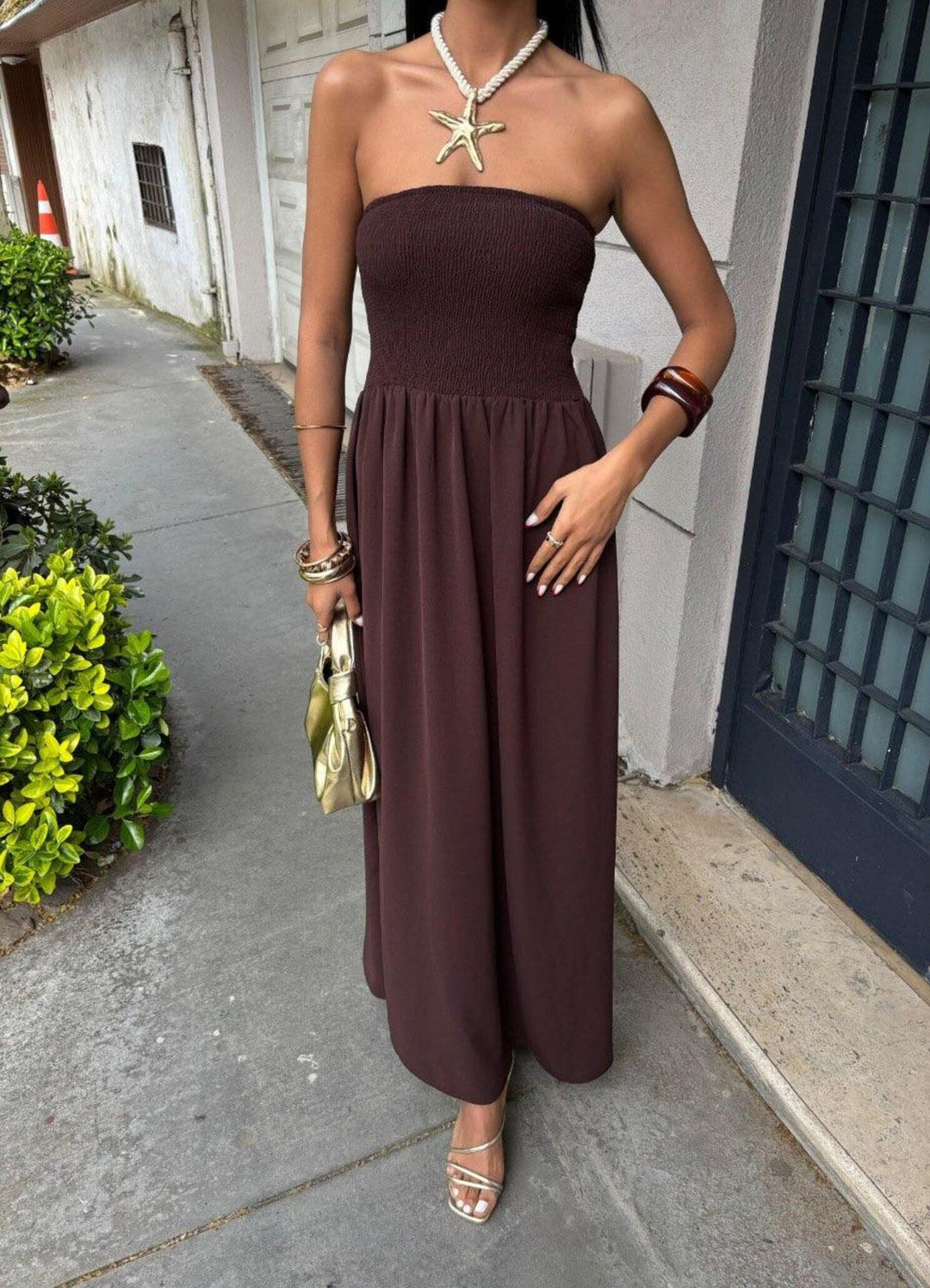 Strapless Linen-Blend Midi Dress | Minimalist Quiet Luxury Sundres