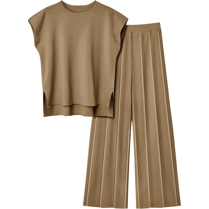 Sleeveless top and wide-leg trousers two-piece set