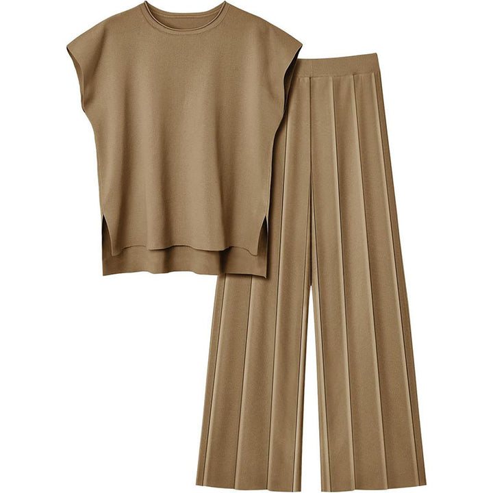 Sleeveless top and wide-leg trousers two-piece set