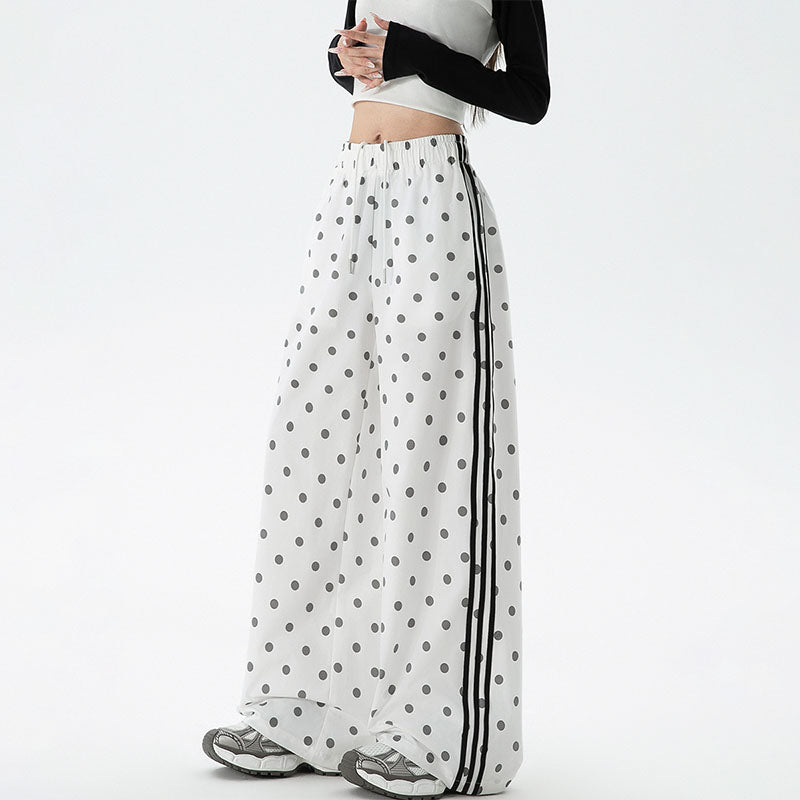 Polka-dot wide-leg athletic pants