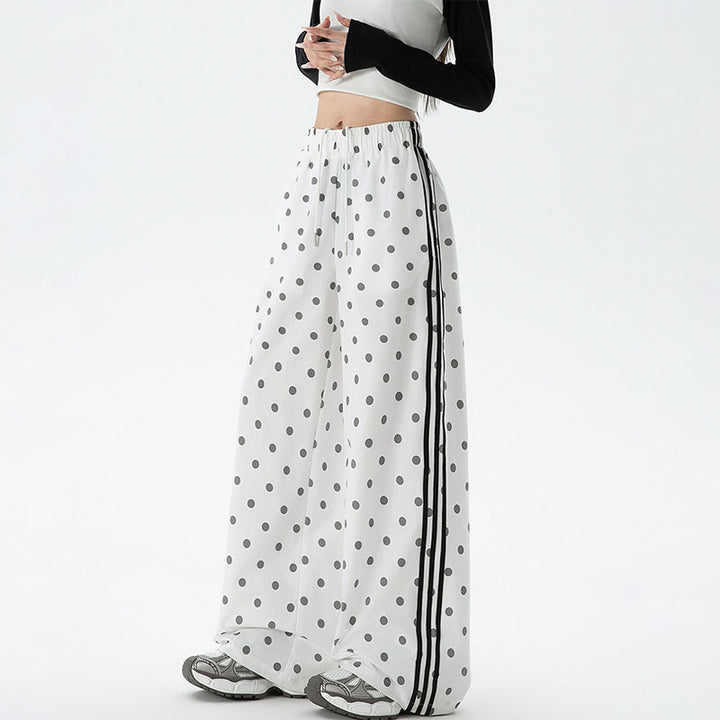 Polka-dot wide-leg athletic pants