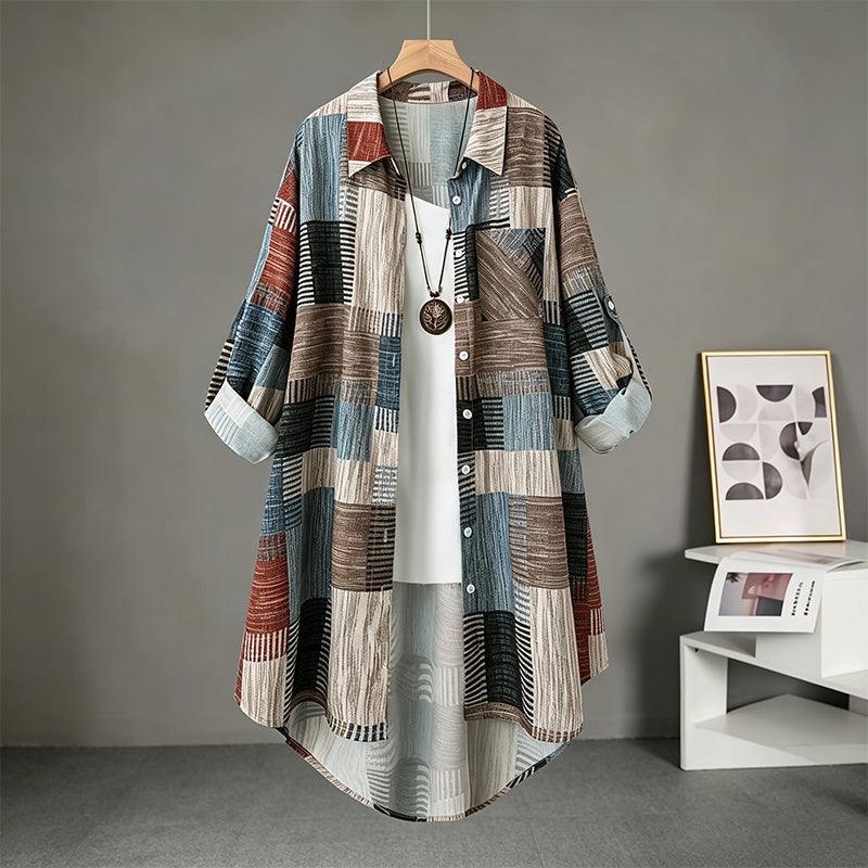 Patchwork plaid long-sleeved cardigan
