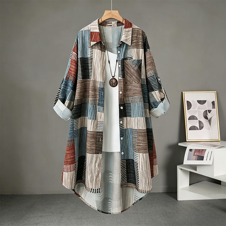 Patchwork plaid long-sleeved cardigan