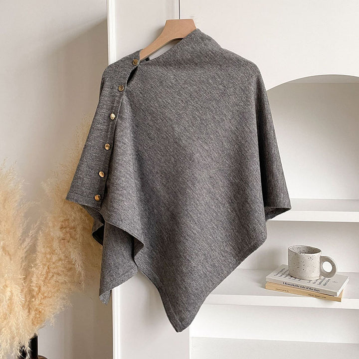 Knitted button-fastening shawl cape/poncho