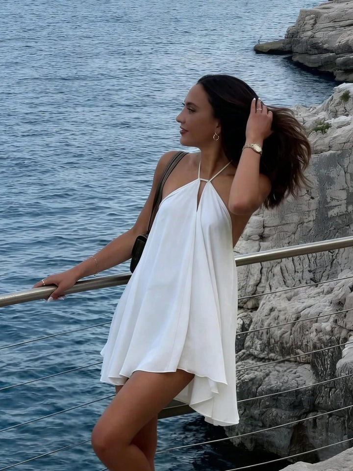 Women Flowy Sleeveless Deep V Backless Mini Dress
