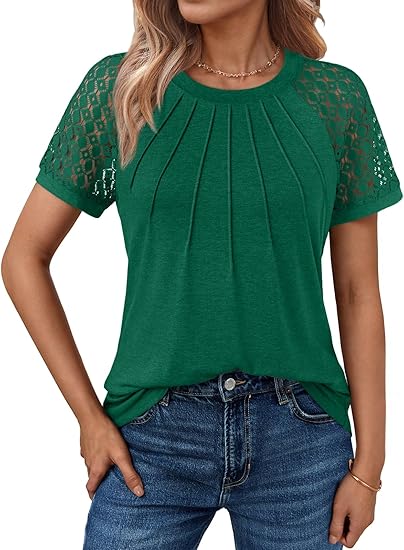 Lace Sleeve Pleated White Casual Top | Feminine Everyday Relaxed Fit Blouse