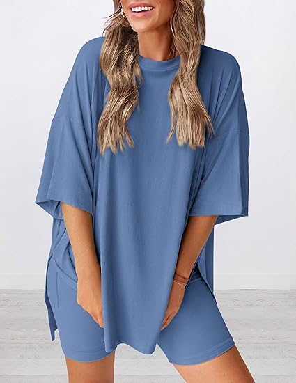 Oversized Tunic &amp; Biker Shorts Loungewear Set